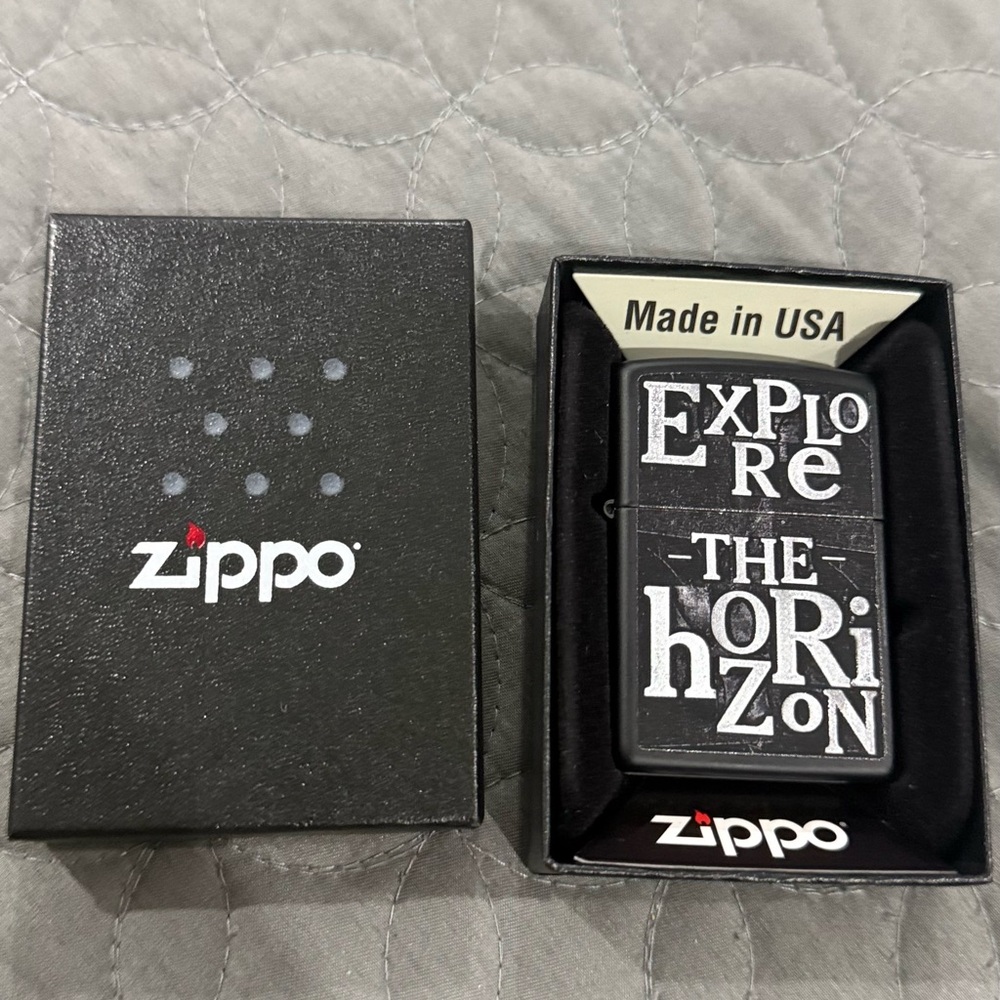 Zippo Black Lighter with Explore Design Matte